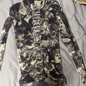 Women’s Ruffled Front Midi 2 piece Dress in Black & Cream